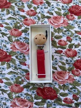 Tannery & Co. Red Leather Pacifier Clip